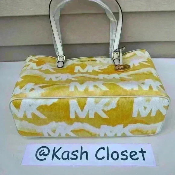 Michael Kors Carryall Tote MK Signature printed Purse Bag Buttercup Multi - Picture 9 of 10